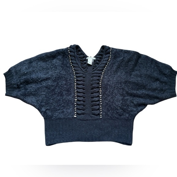 Alberto Makali Sweaters - Alberto Makali vintage 3/4 puff sleeve semi cropped jeweled sweater size medium